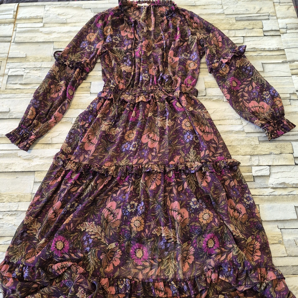 ILLA ILLA Boho Floral Maxi Dress Women Sz M Purple Gold Cottagecore Western - Picture 10 of 13